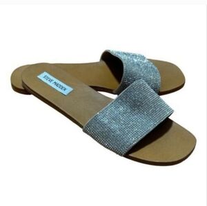 Steve Madden Womens Nikini Niki Sliver Rhinestone Slides Sandals Size 8.5